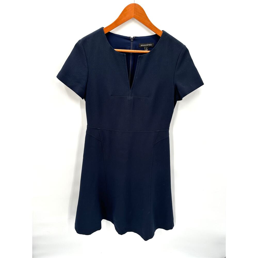 BANANA REPUBLIC Navy Split Neck A-Line Suiting Dress // 4